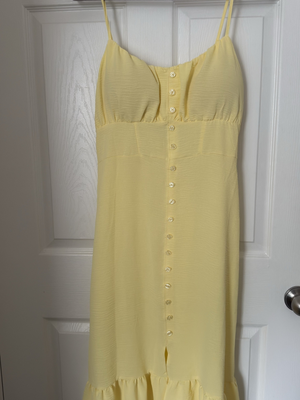 Spaghetti Strap Yellow Button-Front Midi Dress
